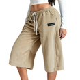 thumbnail image 2 of Corduroy Capri Pants for Women Summer Elastic Waist Drawstring Wide Straight Leg Casual Cropped Pants with Pockets, 2 of 7