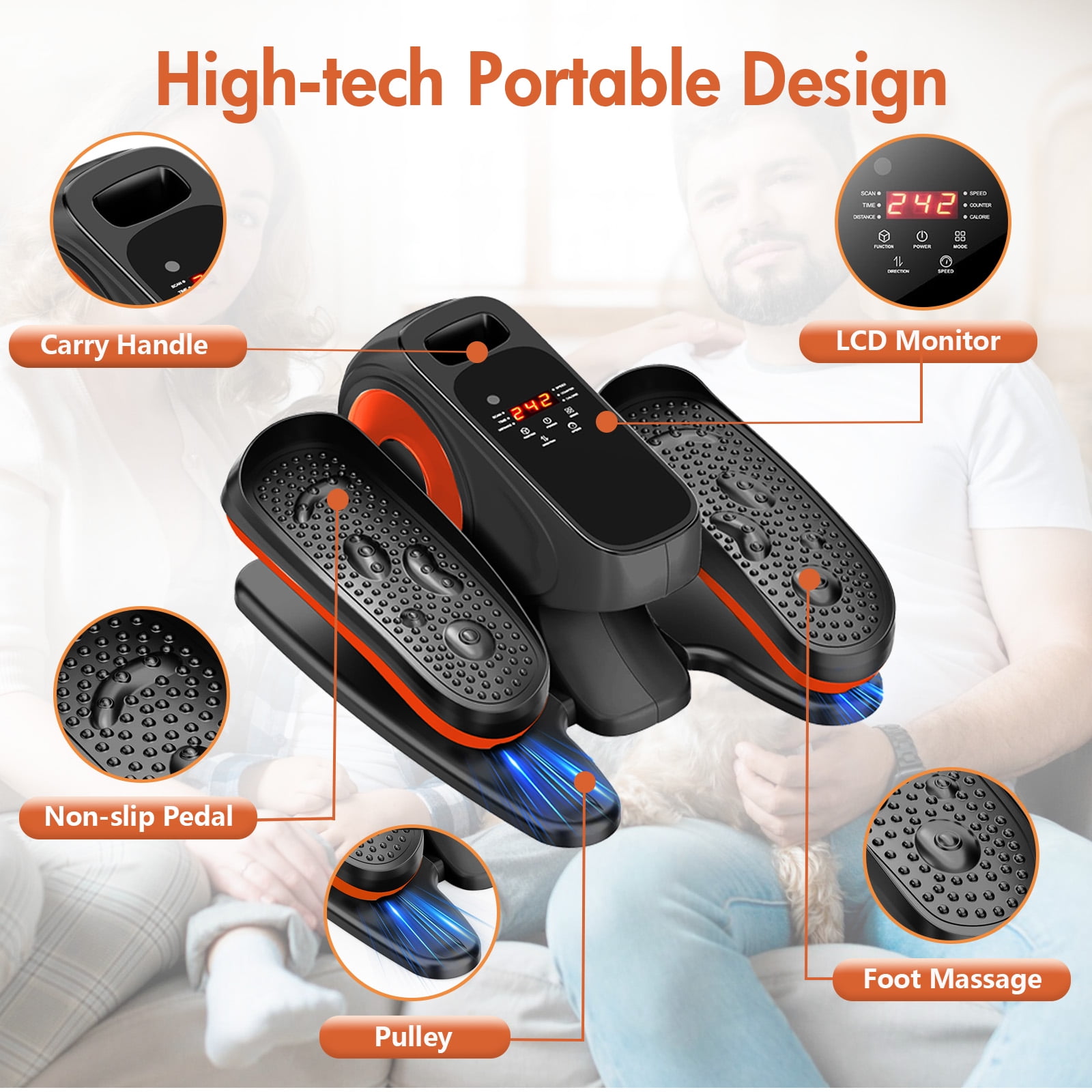 ALSO GO Under Desk Elliptical Machine, Seated Elliptical Machine with LCD Display, Ellipse Leg Exerciser for Seniors with 15-Level Adjustable Speed