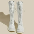 thumbnail image 6 of QQAMB Womens Knee High Combat Boots, Comfort Platform Chunky Low Heel Lace Up Boot Lug Sole Mid Calf Riding-Boots, 6 of 8