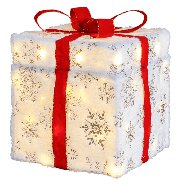 Christmas Lighted Gift Box Decoration, 60 Warm White LED Lights, Weather-Resistant Metal & Waterproof Fabric, Easy Setup for Home, Yard, Patio