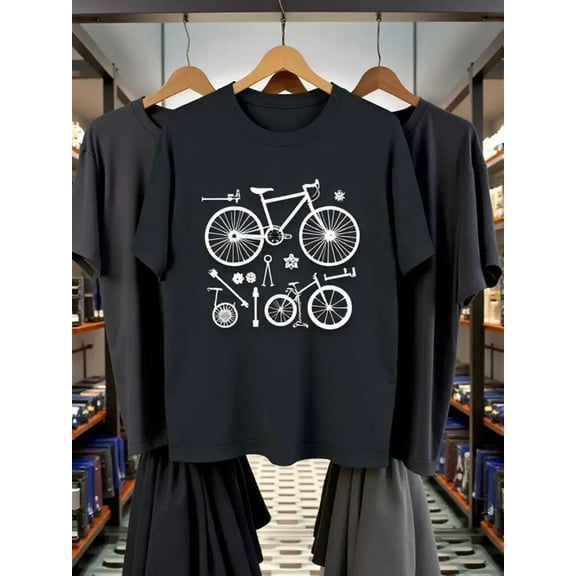 Men'S Cycling Graphic T-Shirt - Lightweight Breathable Tee with Bike Wheel, Casual Cycling Apparel for Road Biking, Mountain Biking - All-Season Athletic Top for Cyclists
