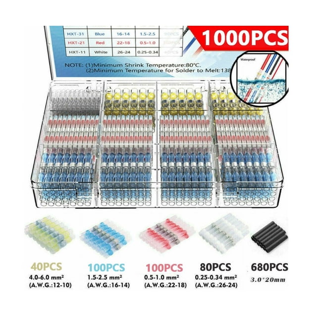 1000 x conectores de soldadura conector retráctil surtido juego de conectores de cable conector a tope
