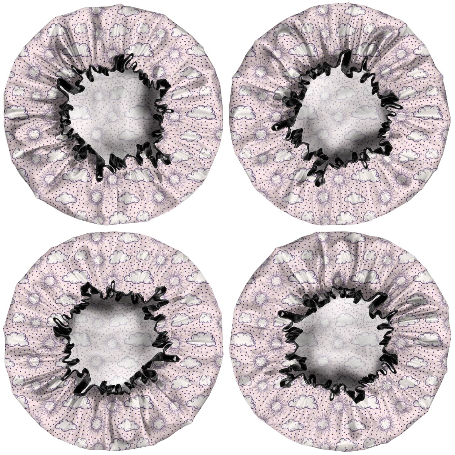 Shower Caps,Pink Purple Sun Cloud Pattern Waterproof Shower Cap for Women 4 Pieces,Double Reusable Hair Cover for Shower PEVA Elastic Stretch Hem