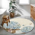 thumbnail image 3 of Small Round Rug 3Ft Washable Non-Slip, Blue Hydrangea Circle Area Rugs for Living Room Bedroom, Spring Floral Leaves Butterfly Vintage Beige Indoor Floor Mats Carpet Runner for Home Decor, 3 of 8