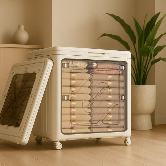 Colourtree Clear Folding Plastic Storage Box, Large Capacity Clothes Blanket Storage Bin With Lid And Wheels, Closet Organizer And Storage Containers For Home Office Dormitory