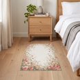 thumbnail image 3 of ODIKA 2'x3' Ultra-Soft Accent Mat, Pink Vintage Scattered Motif Striped Border Textured None Washable, Bare feet friendly, Easy Care Indoor rug for Bedside, Footrest, 3 of 7