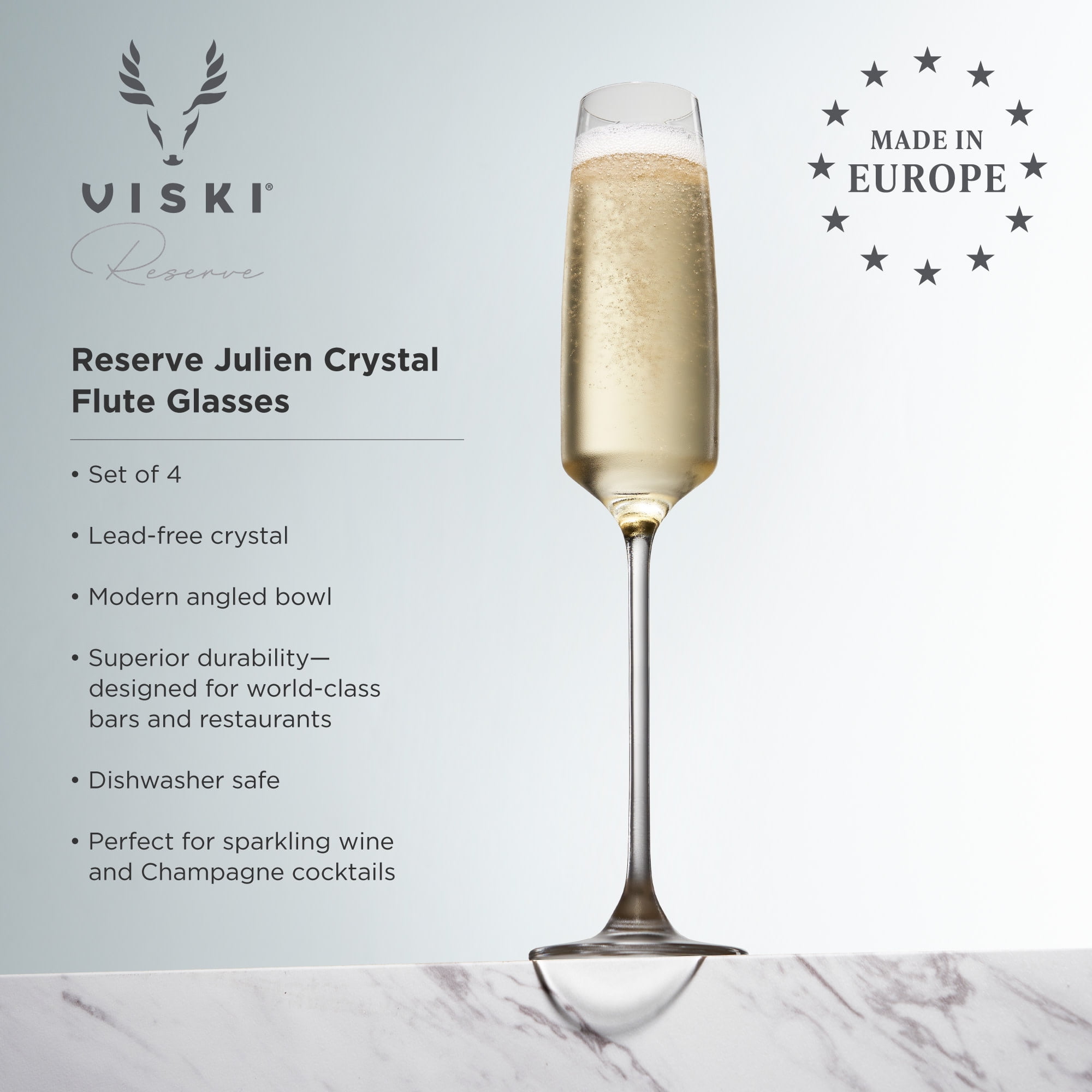 Viski Reserve Julien Champagne Flutes, Home Bar Party Gifts 5.75oz Set of 4