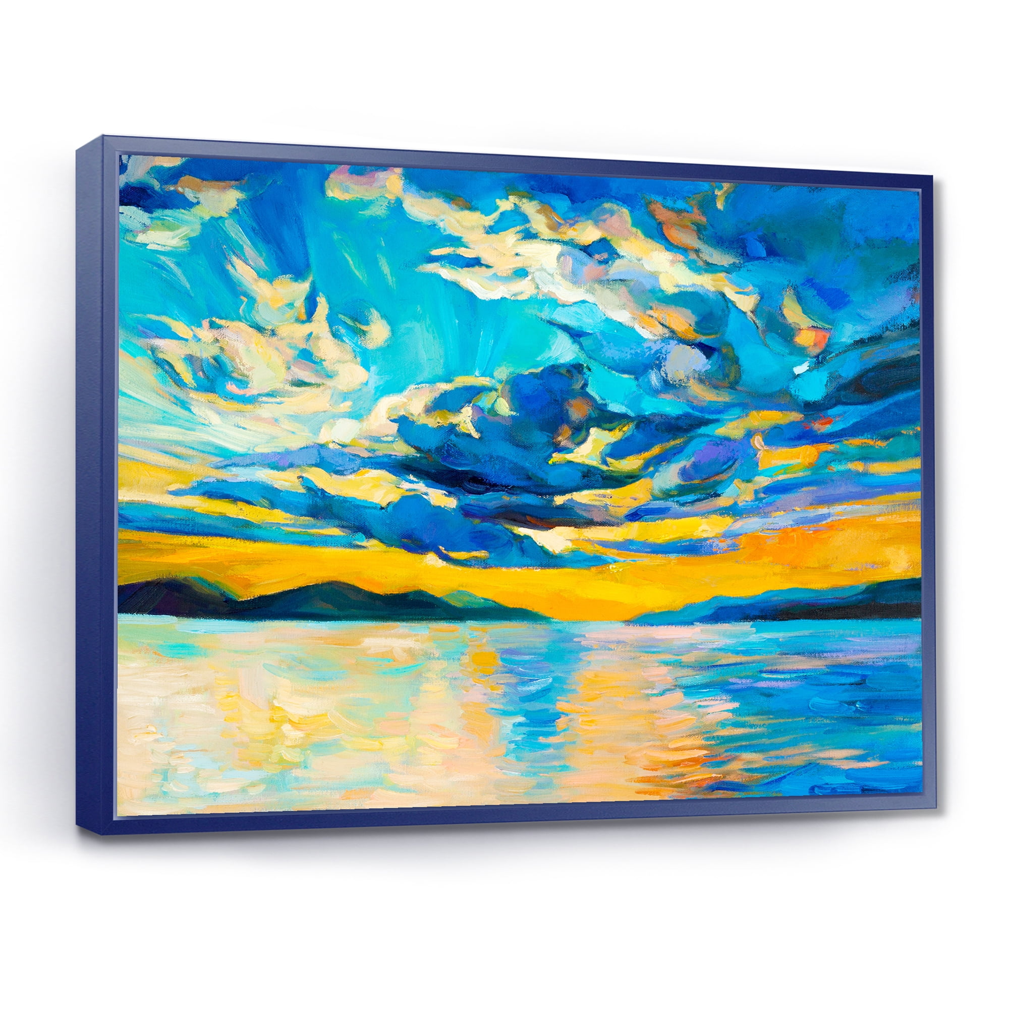 Designart 'Cloudy Sunset Over Wide Open Ocean Horizon' Nautical & Coastal Framed Canvas Wall Art Print