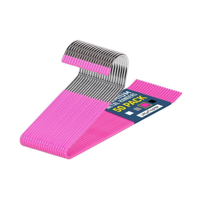 Set de perchas para pantalones Lifemaster Metal, 50 piezas, antideslizantes, color rosa