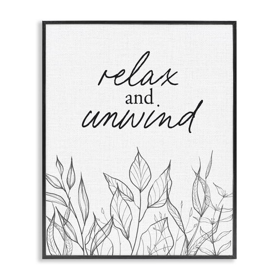 Relax Unwind Minimalist Leaves Black Framed Giclee Art, design by Lettered and Lined