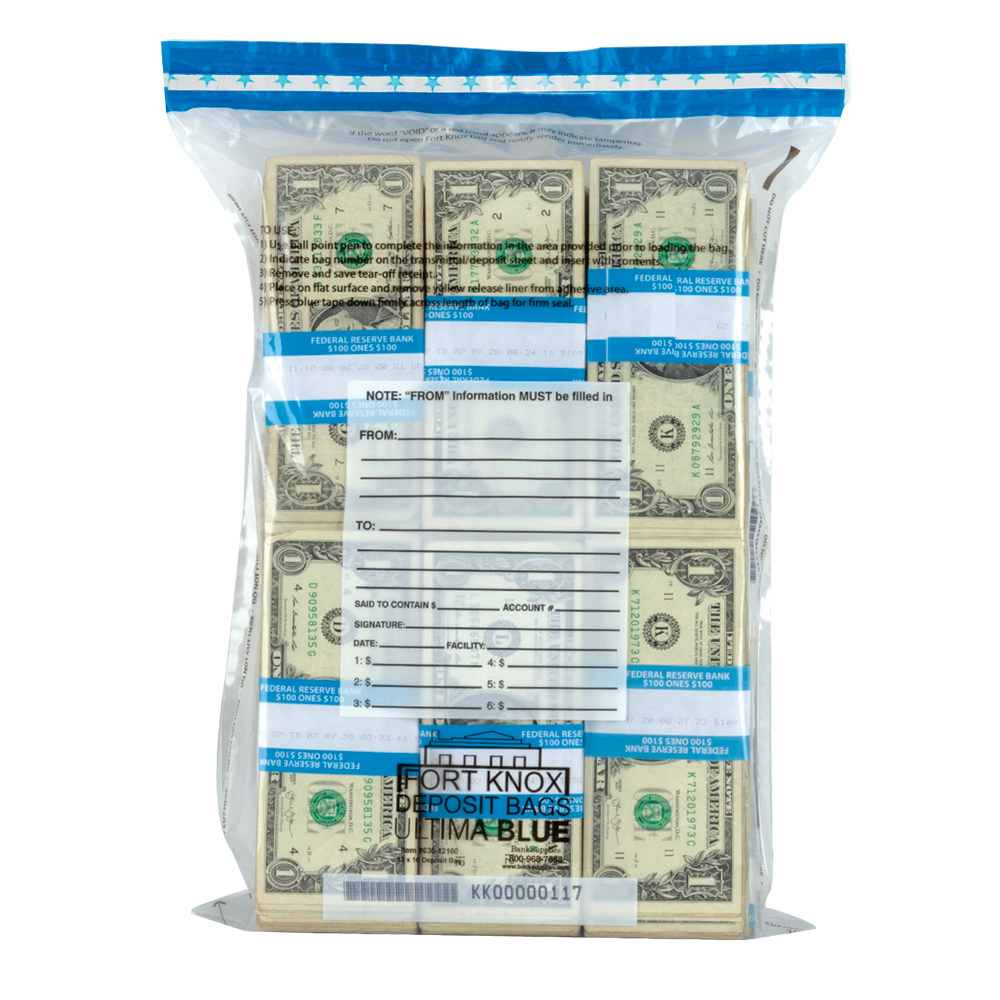 BankSupplies Ultima Blue Clear Deposit Bags 12W x 16H Case of 100