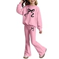 thumbnail image 4 of Girls 2 Pcs Outfit Set 3-10Y Girls Clothes Size 5t Sweatshirt and Flare Pants with Bowknot Print Casual Girl Clothes(Size 3-4 Years,Pink), 4 of 4