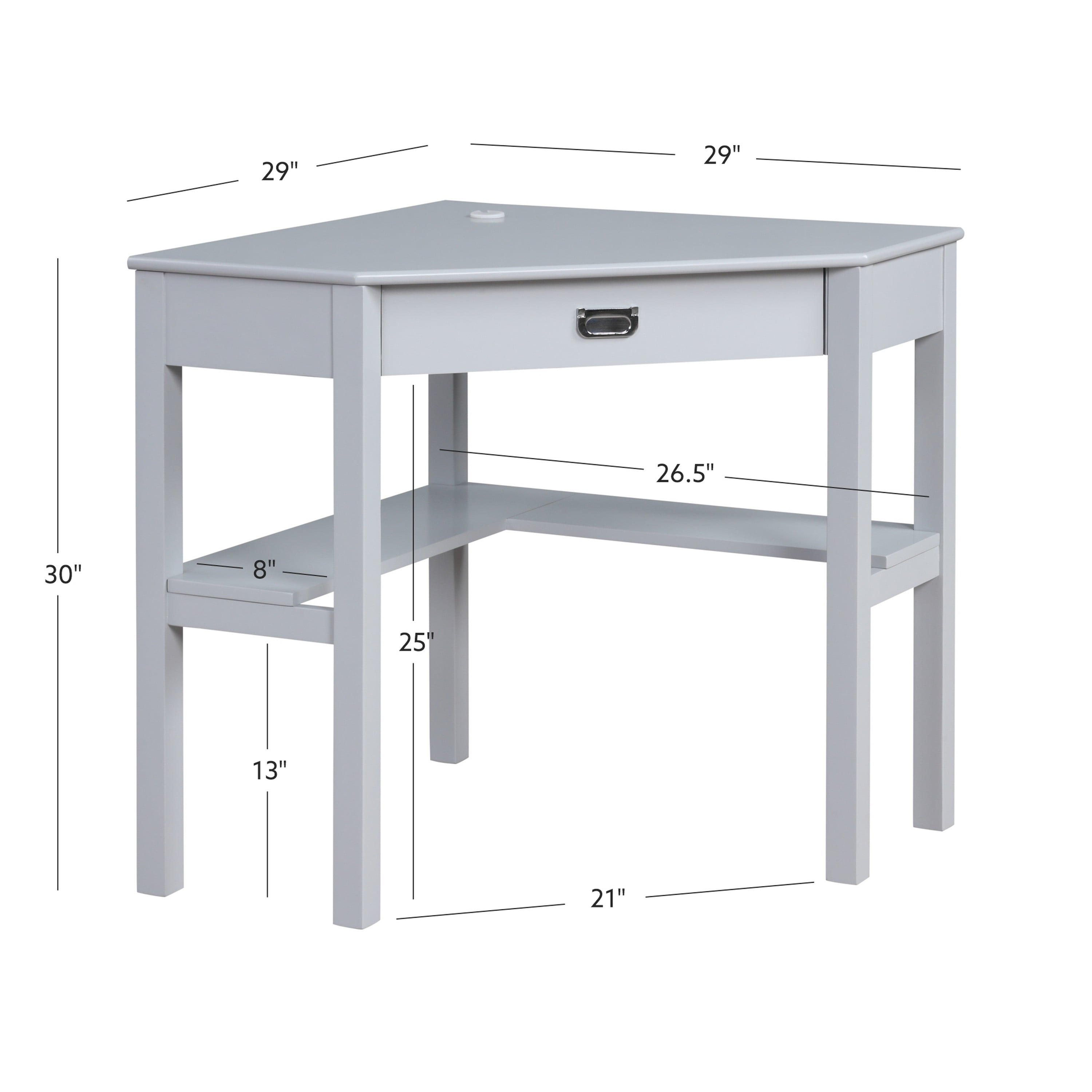 Linon Lakelyn Corner Desk, 29" Wide with Hidden Sliding Keyboard Tray, Gray
