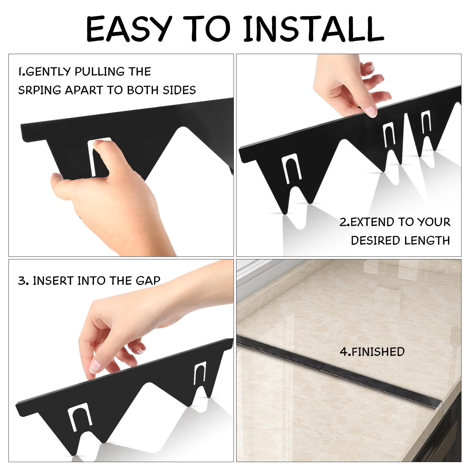 USIONE Stainless Steel Stove Gap Covers,Stove Gap Filler, Range Trim Kit, Stove Gap Guards, Heat Resistant and Easy to Clean, Easy Retractable Length 13.8" to 27.5", Width 0.79",Black(2PCS)