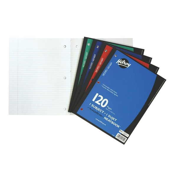 Hilroy Cahier Neatbook, 1 sujet, 120 pages, 10 1/2 po x 8 po, couleurs assorties, sans spirale