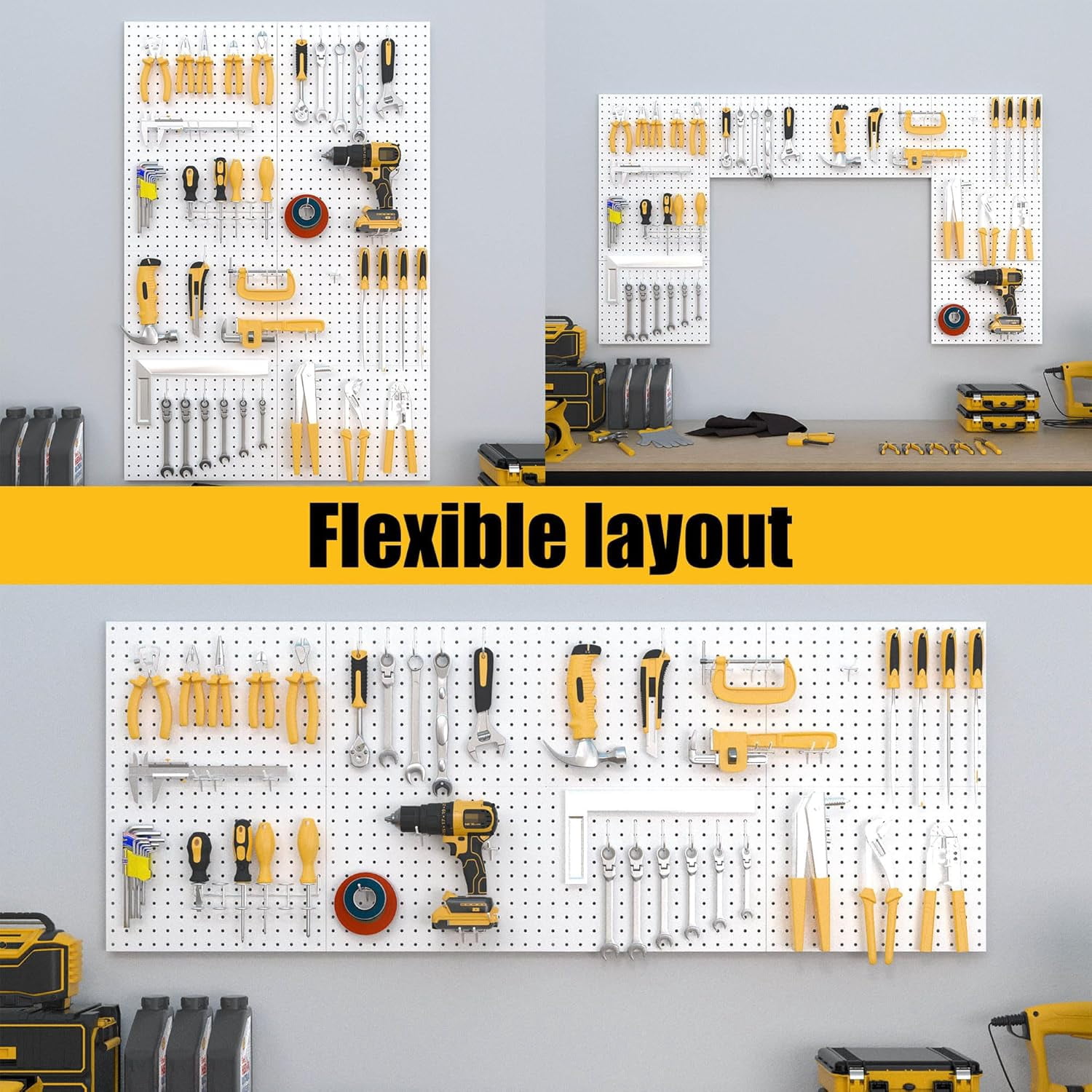 Peg Board, 8 Pack Metal Pegboard Panels with 50 Hooks, White Pegboards Wall Organizer, Peg Board for Walls Home, Garage Tool Storage, Office Organization, Craft Room