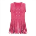 thumbnail image 4 of UAMVSH Women's Fringe Vests Vintage Sleeveless 70s Suede Trim Jackets Western Tassel Open Front Cardigan Ladies Fashion Outfits(X-Large,Hot Pink), 4 of 7