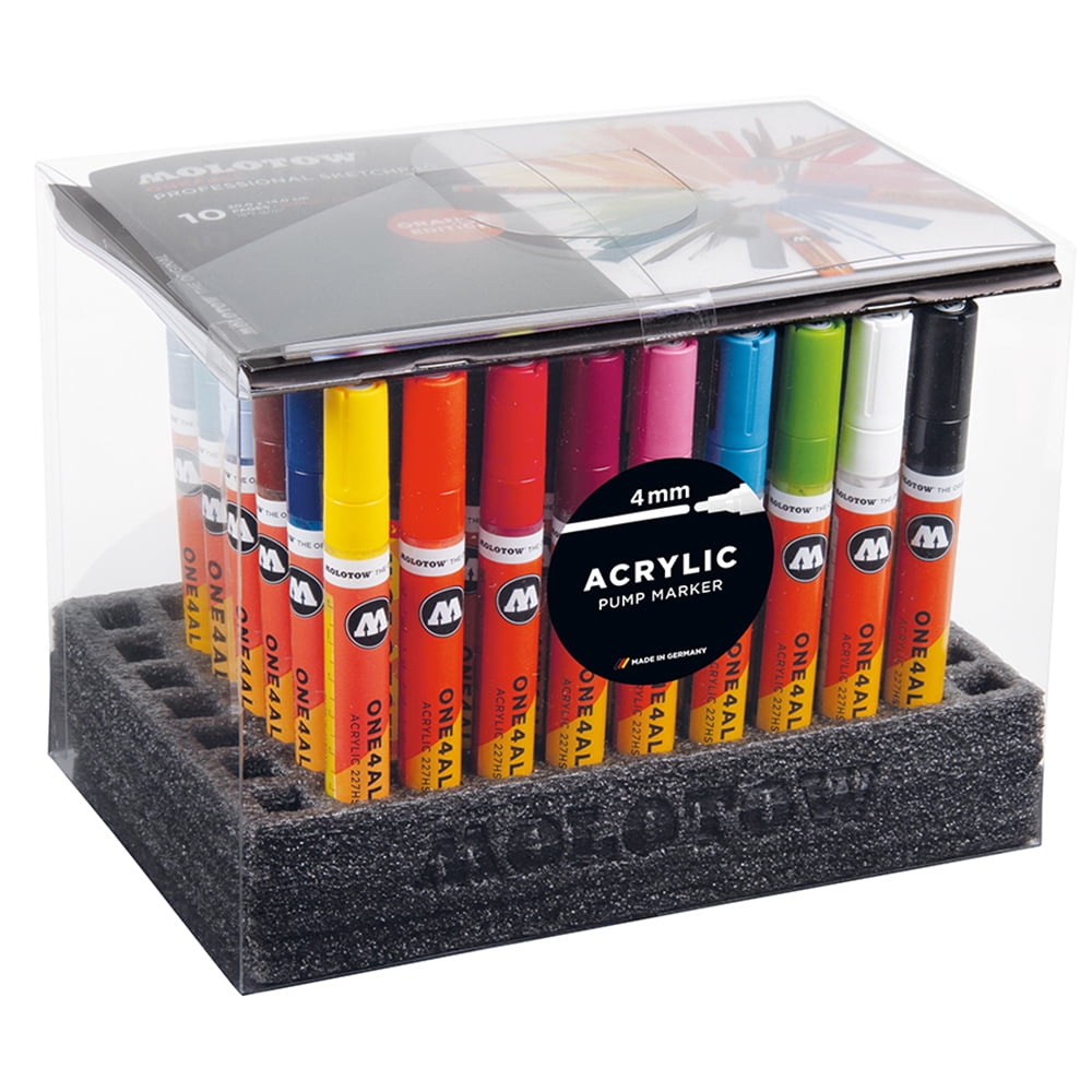 Molotow ONE4ALL Acrylic Paint Marker Complete Set, 4mm, Assorted Colors, 50 Markers/Set, 1 Set Each