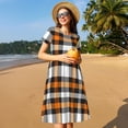 thumbnail image 4 of Naloa Orange Plaid Print Womens Summer A-Line Dress with Pockets,Short Sleeve Dresses,Flowy Beach Swing Dress for Vacation Travel, 4 of 6