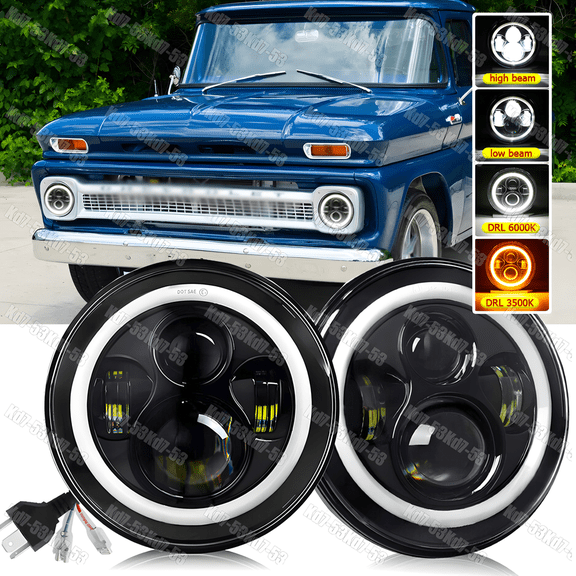 2Pcs for Chevrolet 1962-1980 C10 Pickup Truck 7" Round HI/LO Beam LED Headlights