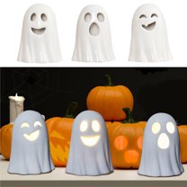 Halloween Decoration Light Up Ghost Decorations Indoor Ghost Lamp Resin Decoration Ceramic White Ghost Figurines Ghost Statue Cute Ghost Sculpture Spooky Halloween Decor for Home Table Tray