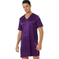 thumbnail image 3 of Raenseen Men Satin Nightshirts Sleepwear Summer Homewear Pajama Top Above Knee Length Comfy Night Purple 4XL, 3 of 7