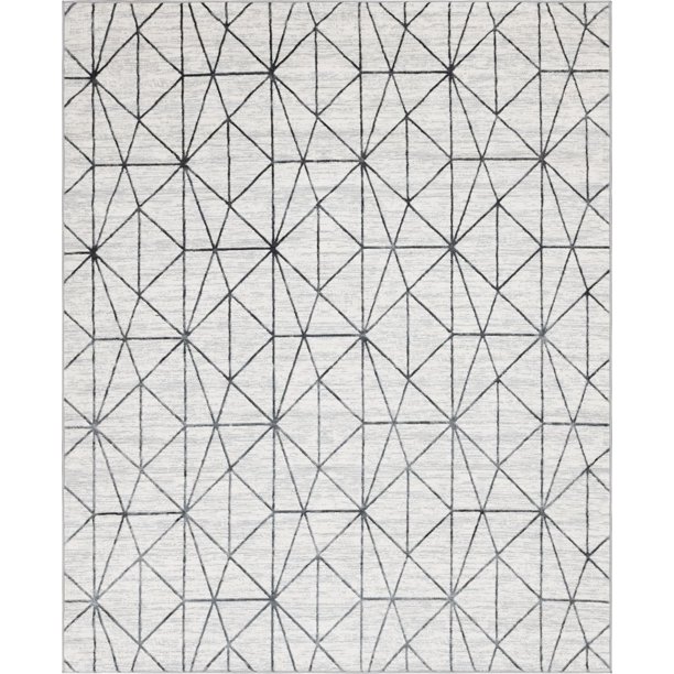 Lattice Trellis Collection Rug 8' x 10' White LowPile Rug Perfect For Living Rooms
