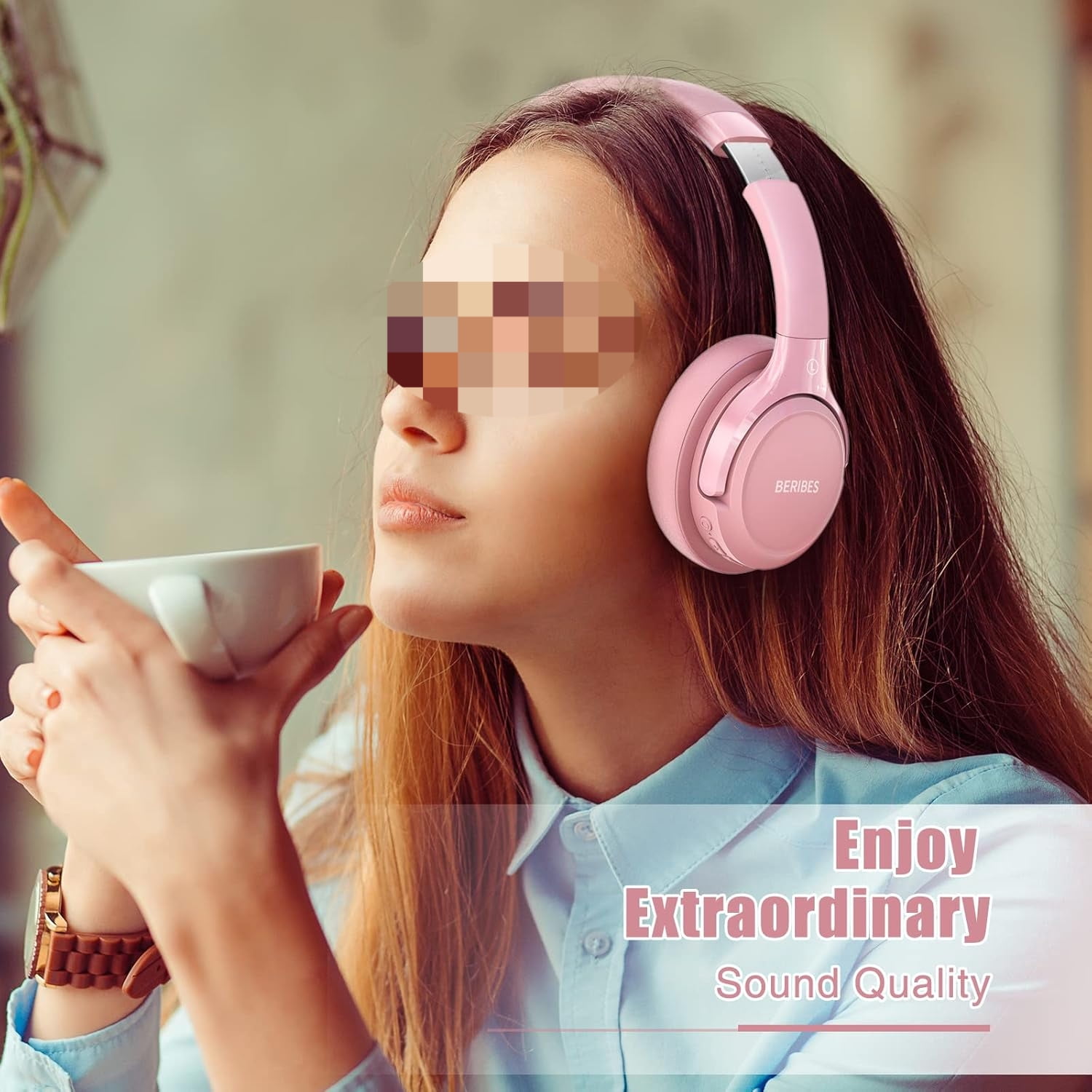 Bluetooth Headphones Over Ear, 65H Playtime and 6 EQ Music Modes Wireless Headphones with Microphone (White)