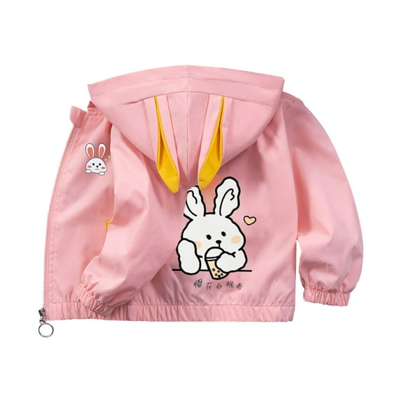Coerni Baby Girls Rabbit Prints Coat Hooded Toddler Bunny Windproof Outwear Kid Casual Classic Waterprooš Sherpa Jacket Coat