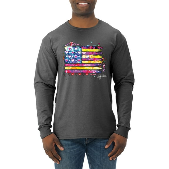 Wild Bobby, Colorful Neon Flag, Streetwear, Men Long Sleeve Shirt, Heather Black, Medium