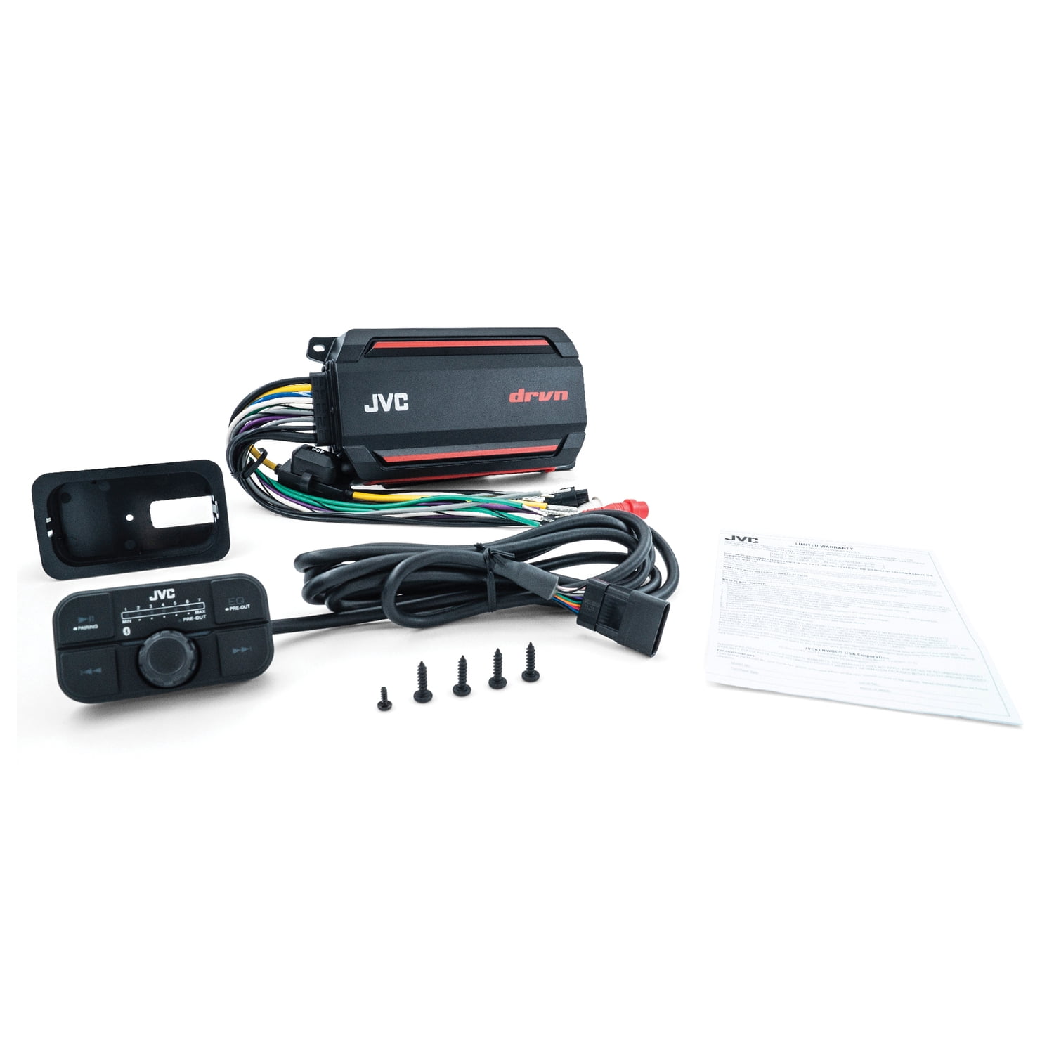JVC KS-DR2104DBT DRVN DR Series 600W 4-Channel Compact Marine/Powersports Class D Amp with Bluetooth and Remote