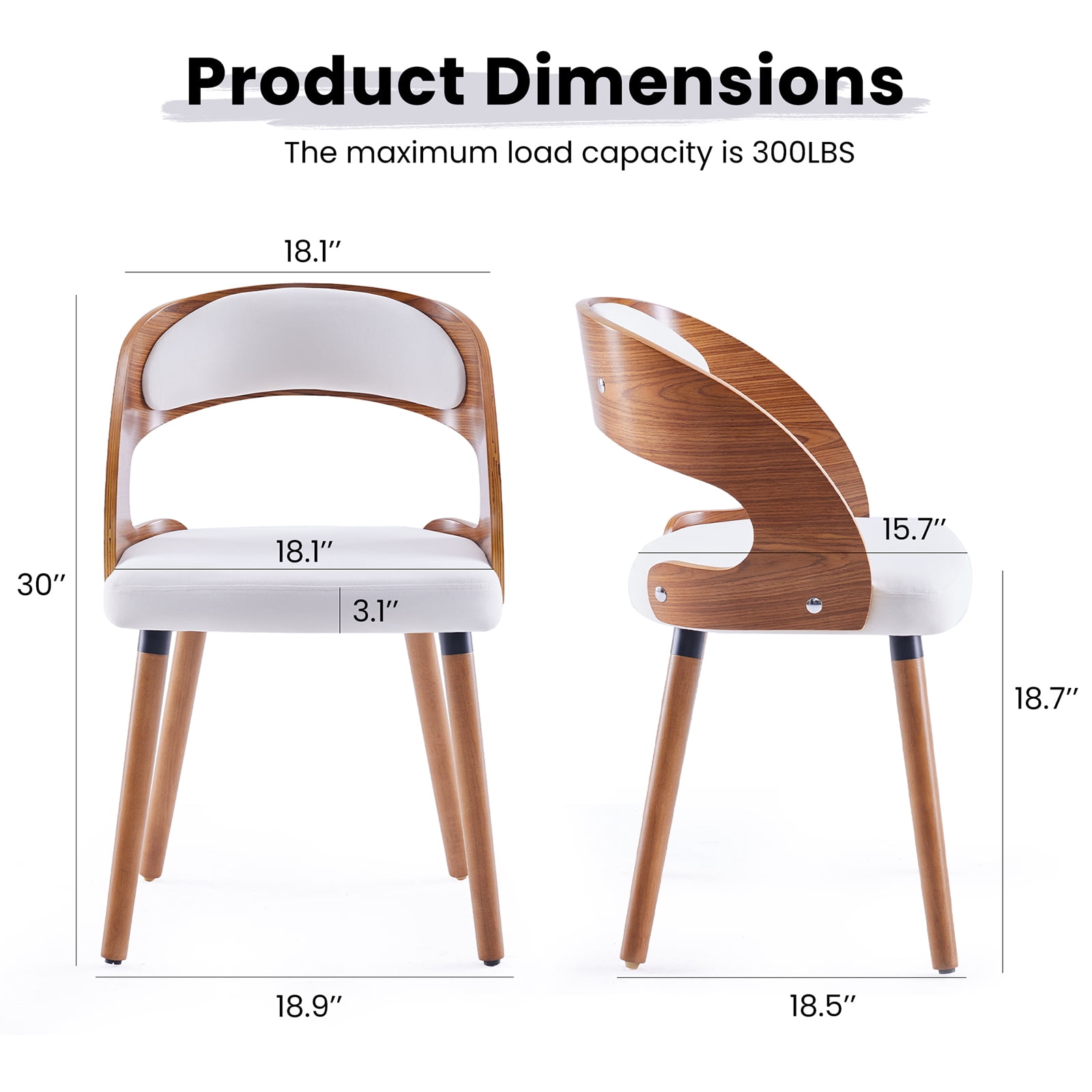 Farini Set of 2 Wood Dining Chairs with Curved Backrest for Kitchen Dining Room, Beige