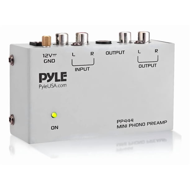Preamplificador Phono Tocadiscos Pyle, Minipreamplificador de Fonógrafo Estéreo de Audio Electrónico con Entrada y Salida RCA, Bajo Nivel de Ruido Alimentado por Adaptador de Corriente Continua de 12V