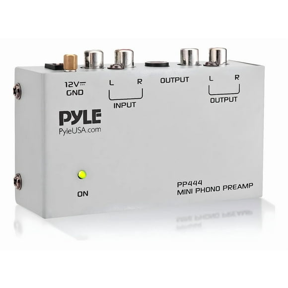 Preamplificador Phono Tocadiscos Pyle, Minipreamplificador de Fonógrafo Estéreo de Audio Electrónico con Entrada y Salida RCA, Bajo Nivel de Ruido Alimentado por Adaptador de Corriente Continua de 12V