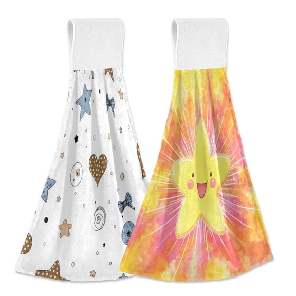 IAUYY Kitchen Hanging Towels Set of 2 100% Polyester Absorbent, Super Soft Hand Towels with Hanging Loops for Bathroom Kitchen Brown Dots Bright Yellow