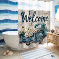 thumbnail image 5 of No Hook Shower Curtain, Daisy Butterfly Shower Curtains for Bathroom with See Through Top Window, Blue Floral Truck Pastoral Grey Check Waterproof & Washable Bath Curtain Extra Long 72"x96", 5 of 9