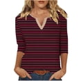 thumbnail image 2 of Summer Savings Clearance 2024! TAGOLD Summer Tops T-shirt Blouse for Womens,Fashion Women's Casual Blouses Striped Printed T-Shirt 3/4 Sleeved V-Neck Top, 2 of 5