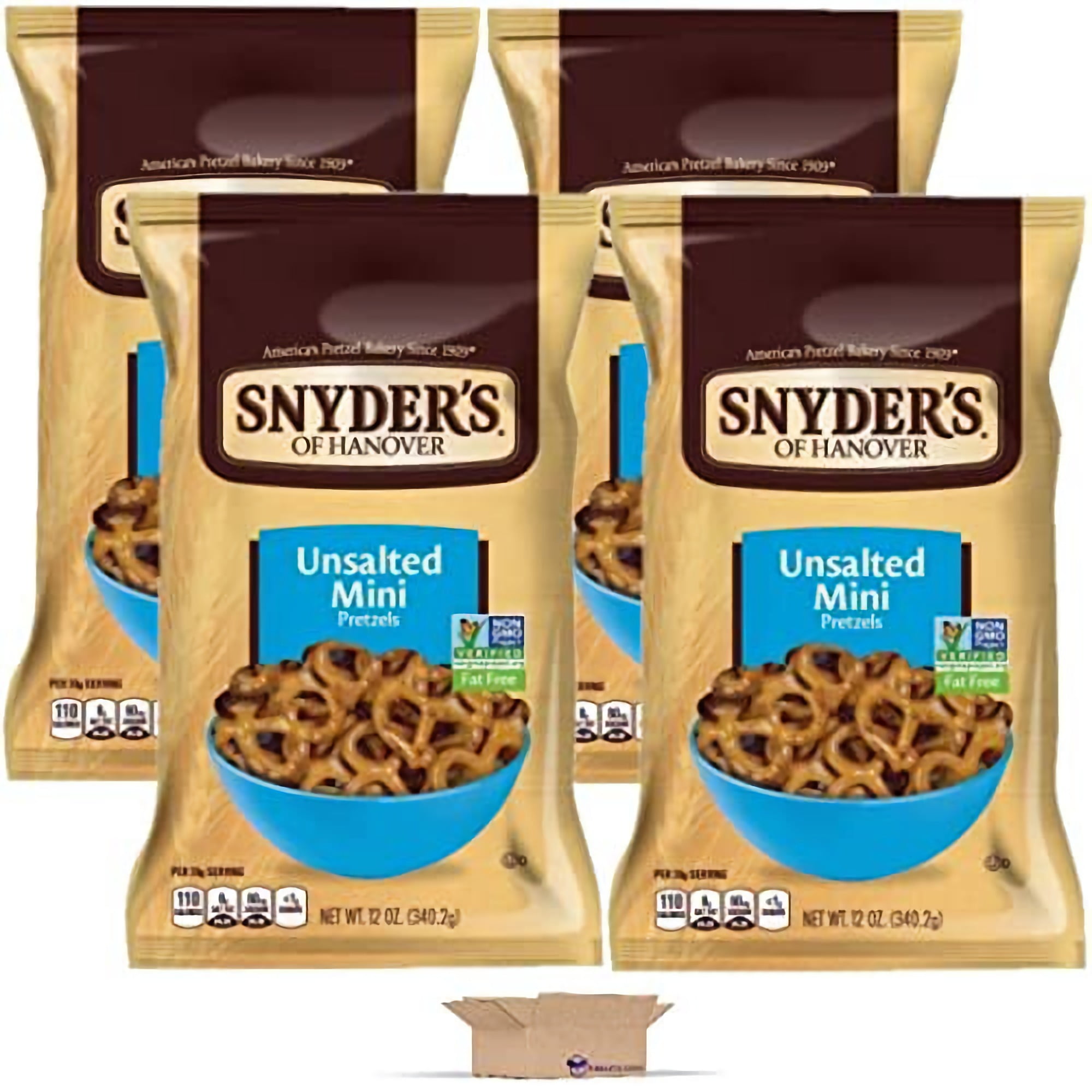 Unsalted Mini Pretzels by Snyder's Bundled by Tribeca Curations | 12 Oz Bag | Pack of 4