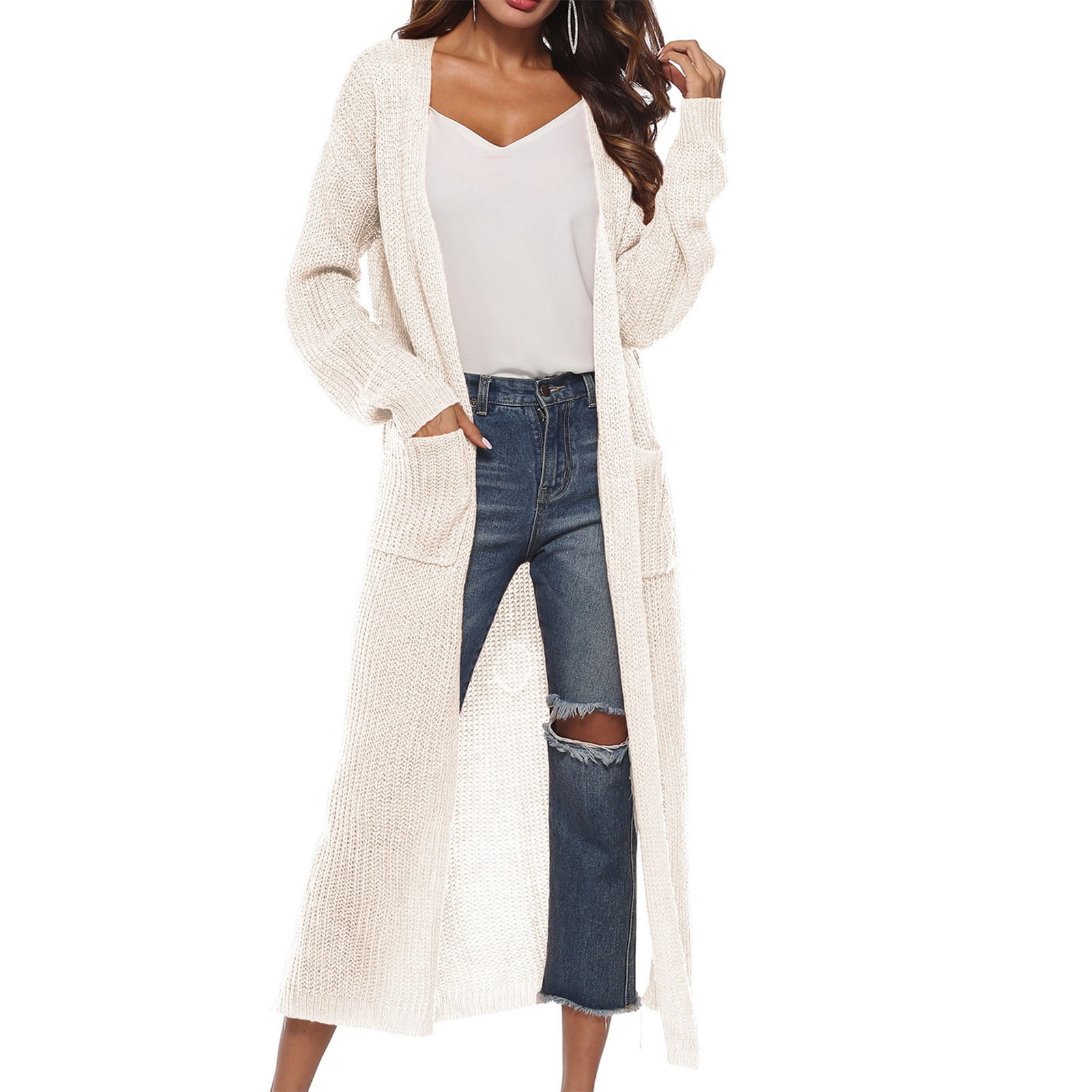 STEADY Women's Fashion Casual Long Buttonless Solid Color Sweater Cardigan  Jacket S / White - Walmart.com