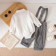 thumbnail image 4 of Rggeeun Baby Boys' Clothing Sets Bow Button Down Long Sleeve Lapel Collar Bodysuits & Cute Plaid Graphic Overalls 2 Piece Outfits Fall Matching Sets Travel Versatile,Black,6-9 Months, 4 of 7