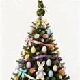 thumbnail image 3 of Easter Bunny Tree Topper, Flocked Rabbit Figurine with Spring Base for Holiday Seasonal Decor, Whimsical Plush Bunny Top Ornament for Easter Tree Decorations, 3 of 6