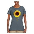 thumbnail image 2 of Sunflower Christian Faith Cross Inspirational/Christian Womens Graphic T-Shirt, Charcoal, X-Large, 2 of 3