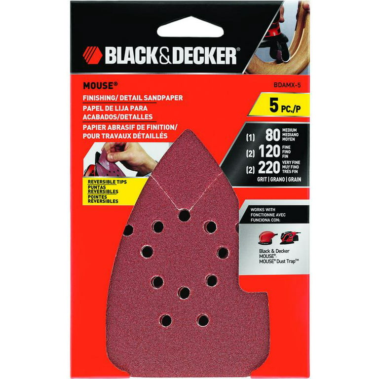 Black+Decker Mega Mouse Sandpaper Assortment, 5 Pack #BDAMMMX-5 (5 Sets)