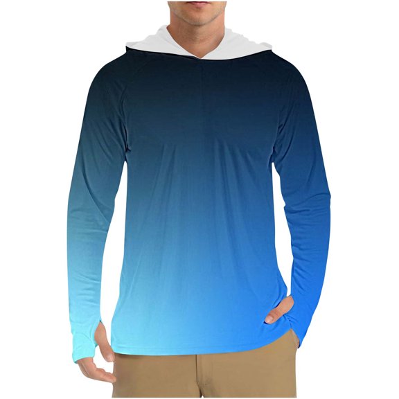Dagegui Sun Protection Long Sleeve Shirt for Men Gradient Color Beach Hoodie Quick Dry UV UPF Pullover Tee Lightweight Hawaiian Vacation T-Shirts Blue S