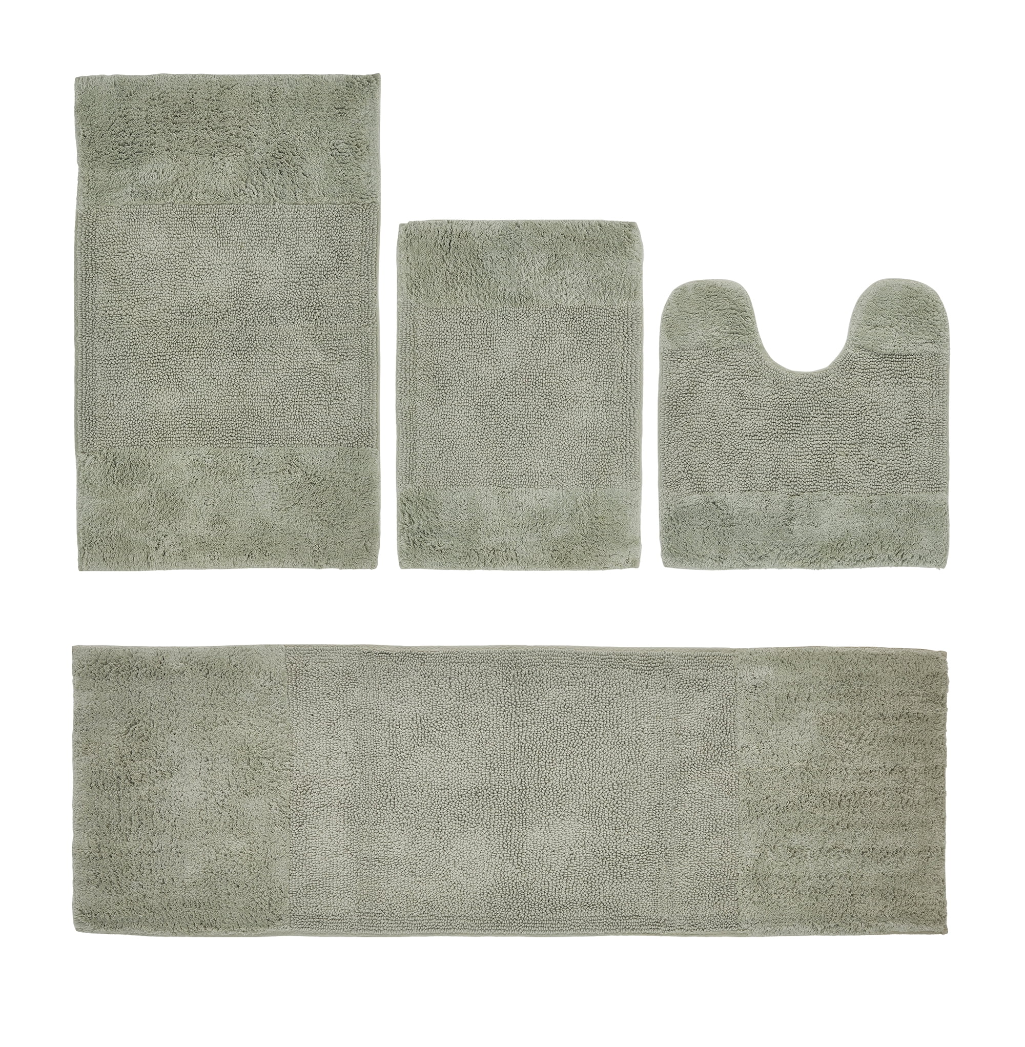Better Trends 4 Piece Bathroom Rug Set, 100% Cotton, Extra Soft Tufted Bath Mat, Water Absorbent & Non Slip Bath Rug, (Dark Sage) Granada Collection