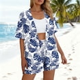 thumbnail image 4 of Women Two Piece Outfits Sets,2 Piece Tropical Print Beach Cover up Set Kimono Top & Elastic Waist Shorts Vacation Outfits for Cruise Resort, 4 of 7