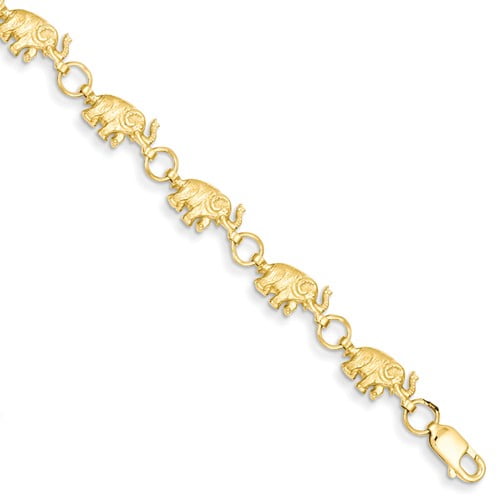 14k Yellow Gold 8in 8in Diamond Cut Small Elephants with Trunks Raised Bracelet by Jewelrypot