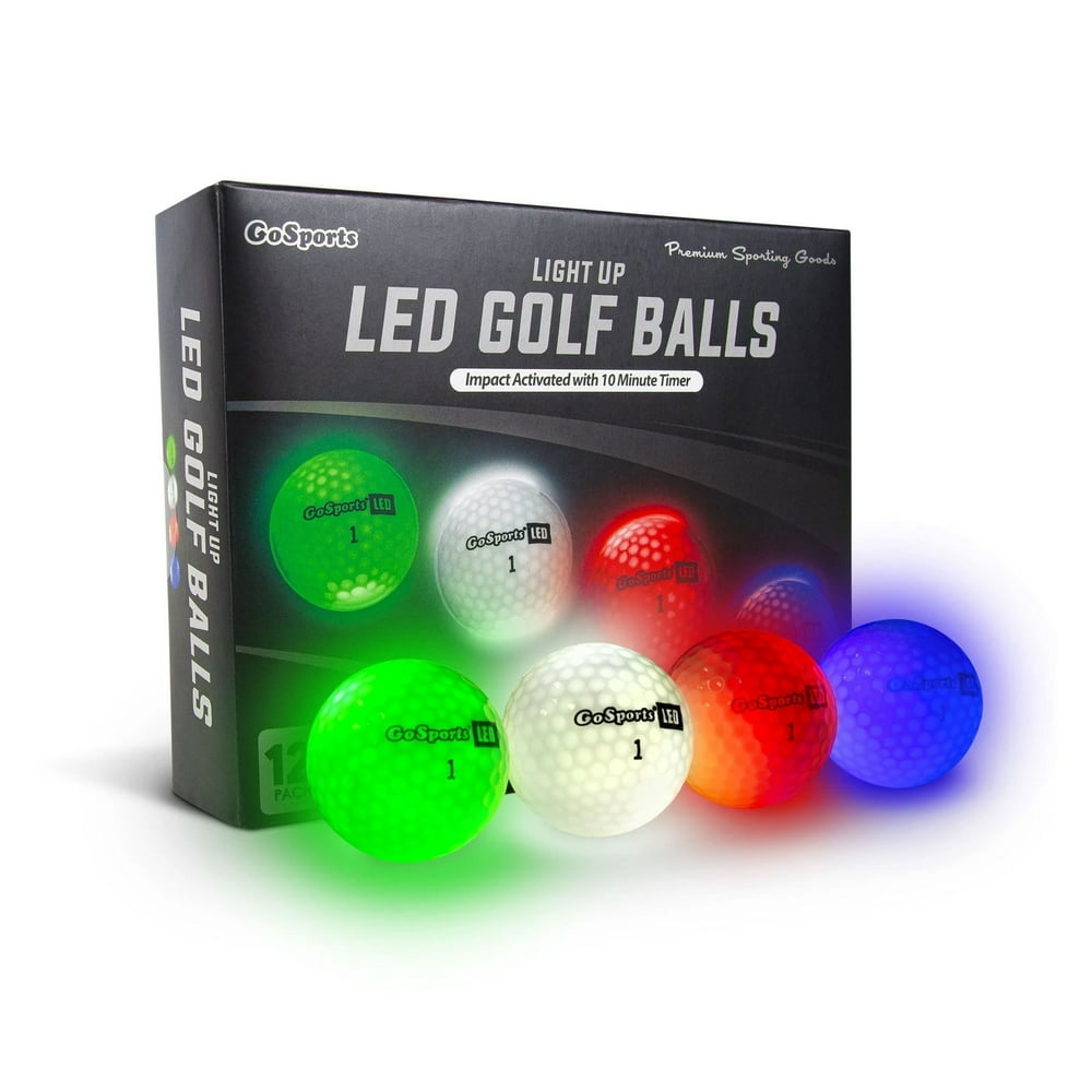 GoSports Light Up LED 12 Pack Multicolor Golf Balls, Impact Activated with Timer