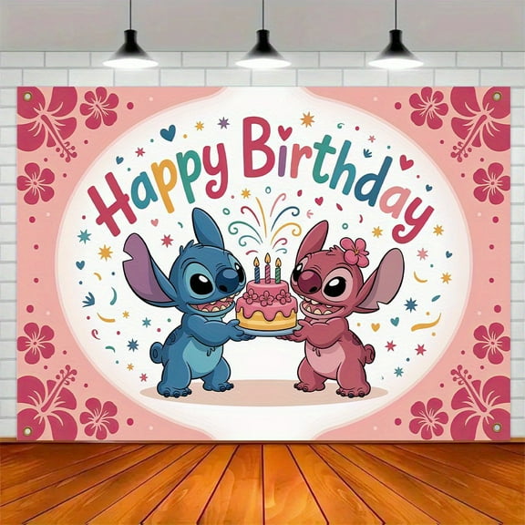 Stitch Birthday party background - Vibrant polyester banners, balloons, gifts and holiday decorations, perfect for young people's parties and celebrations, fun themes, birthday party decorations