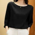 thumbnail image 4 of ZANZEA Women 3/4 Sleeved Tops Crew Neck Satin Blouse Baggy OL Shirts, 4 of 7